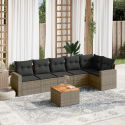 7 Pcs conjunto sofás p/ jardim c/ almofadões vime PE cinzento