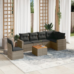 7 Pcs conjunto sofás p/ jardim c/ almofadões vime PE cinzento