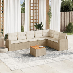 8 Pcs conjunto de sofás p/ jardim com almofadões vime PE bege