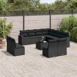 12 Pcs conjunto de sofás de jardim c/ almofadões vime PE preto