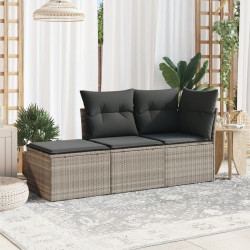 3 Pcs conj. sofás jardim c/ almofadões vime PE cinzento-claro