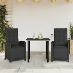 3 Pcs conjunto de bistrô com almofadões vime PE preto