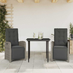 3 Pcs conjunto bistrô com almofadões vime PE cinza