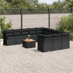 12 Pcs conjunto de sofás de jardim c/ almofadões vime PE preto