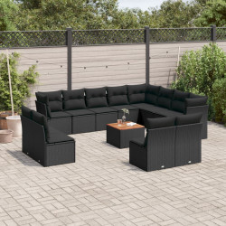 13 Pcs conjunto de sofás de jardim com almofadões vime PE preto