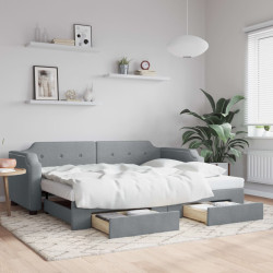 Sofá-cama c/ gavetão e gavetas 90x190 cm tecido cinzento-claro