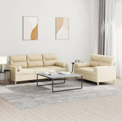 2 Pcs conjunto de sofás com almofadas tecido cor creme