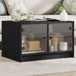 Mesa de centro c/ portas de vidro 68x50x42 cm preto