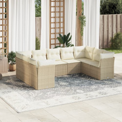 9 Pcs conjunto de sofás p/ jardim com almofadões vime PE bege