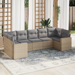 7 Pcs conjunto de sofás p/ jardim com almofadões vime PE bege