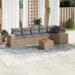 7 Pcs conjunto de sofás p/ jardim com almofadões vime PE bege