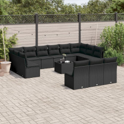 14 Pcs conjunto de sofás p/ jardim c/ almofadões vime PE preto