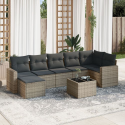 8 Pcs conjunto sofás de jardim c/ almofadões vime PE cinzento
