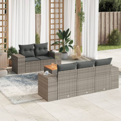 6 Pcs conjunto sofás de jardim com almofadões vime cinzento