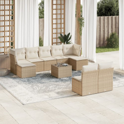 10 Pcs conjunto de sofás p/ jardim com almofadões vime PE bege