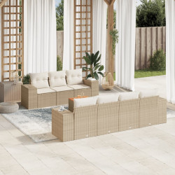8 Pcs conjunto de sofás p/ jardim com almofadões vime PE bege