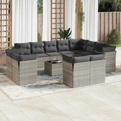 13 Pcs conj. sofás jardim c/ almofadões vime PE cinzento-claro