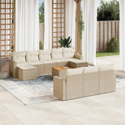 11 Pcs conjunto sofás de jardim c/ almofadões vime PE bege