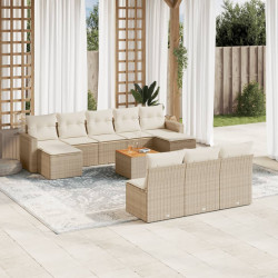 11 Pcs conjunto sofás de jardim c/ almofadões vime PE bege