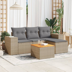 5 Pcs conjunto de sofás p/ jardim com almofadões vime PE bege