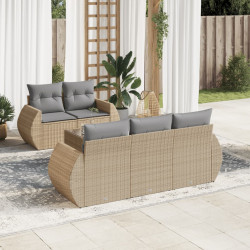 6 Pcs conjunto de sofás p/ jardim com almofadões vime PE bege