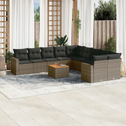 11 Pcs conjunto sofás de jardim c/ almofadões vime PE cinzento