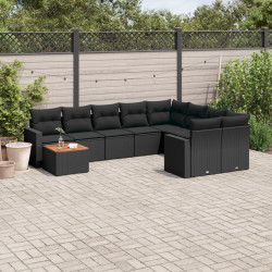 10 Pcs conjunto sofás de jardim c/ almofadões vime PE preto