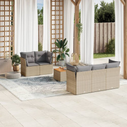 6 Pcs conjunto de sofás p/ jardim com almofadões vime PE bege