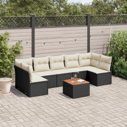 8 Pcs conjunto sofás de jardim com almofadões vime PE preto