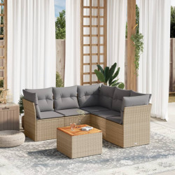 6 Pcs conjunto de sofás p/ jardim com almofadões vime PE bege