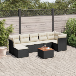 8 Pcs conjunto sofás de jardim com almofadões vime PE preto