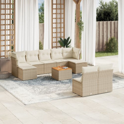 10 Pcs conjunto de sofás p/ jardim com almofadões vime PE bege