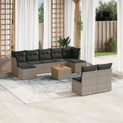 10 Pcs conjunto sofás de jardim c/ almofadões vime PE cinzento