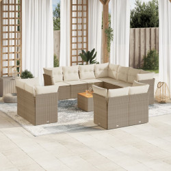 12 Pcs conjunto de sofás p/ jardim com almofadões vime PE bege