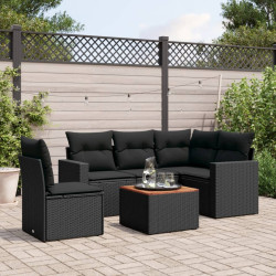 6 Pcs conjunto sofás de jardim c/ almofadões vime PE preto
