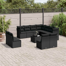 12 Pcs conjunto de sofás de jardim c/ almofadões vime PE preto