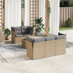 6 Pcs conjunto de sofás p/ jardim com almofadões vime PE bege