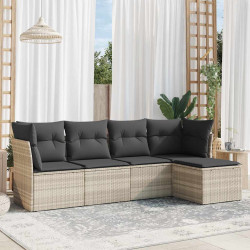 5 Pcs conj. sofás jardim c/ almofadões vime PE cinzento-claro