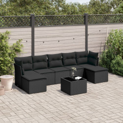 8 Pcs conjunto sofás de jardim com almofadões vime PE preto