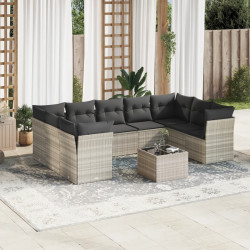 10 Pcs conj. sofás jardim com almofadões vime PE cinzento-claro