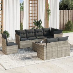 9 Pcs conj. sofás jardim com almofadões vime PE cinzento-claro