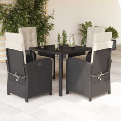 5 Pcs conjunto de jantar p/ jardim c/ almofadões vime PE preto