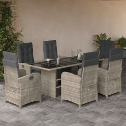 7 Pcs conj. jantar p/ jardim c/ almofadões vime PE cinza-claro