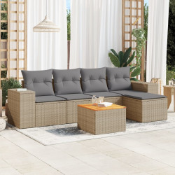 6 Pcs conjunto de sofás p/ jardim com almofadões vime PE bege