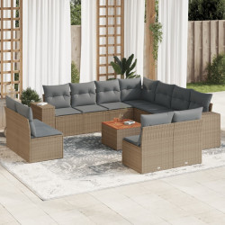 12 Pcs conjunto de sofás p/ jardim com almofadões vime PE bege