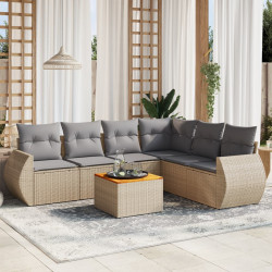 7 Pcs conjunto de sofás p/ jardim com almofadões vime PE bege