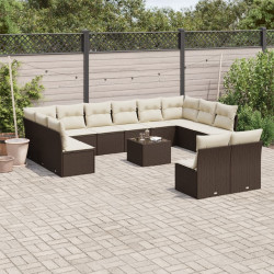 13 Pcs conjunto sofás p/ jardim c/ almofadões vime PE castanho