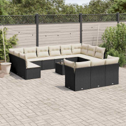 14 Pcs conjunto de sofás p/ jardim c/ almofadões vime PE preto
