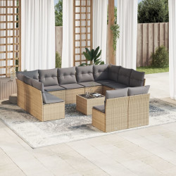 12 Pcs conjunto de sofás p/ jardim com almofadões vime PE bege