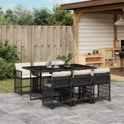 7 Pcs conjunto de jantar p/ jardim c/ almofadões vime PE preto